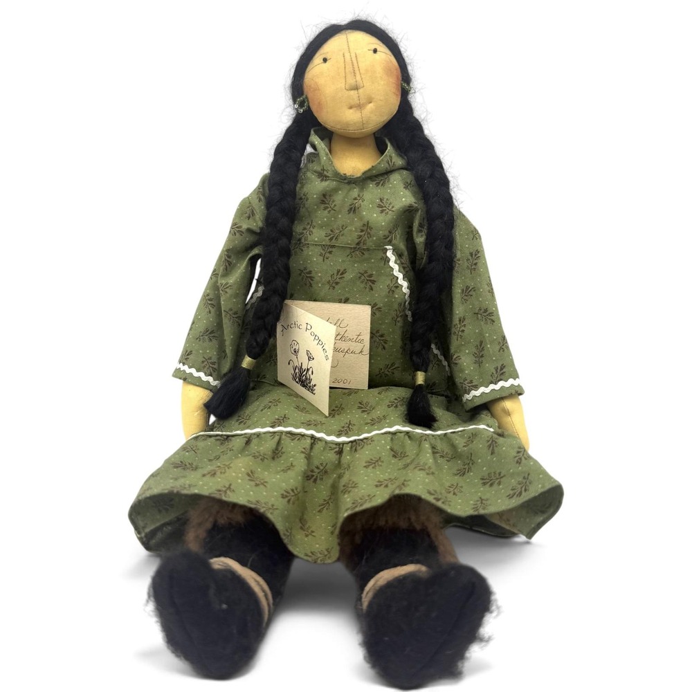 Handmade Alaskan Folk Art Cloth Doll Gwen Paulus Kuspuk Mukluks Arctic Poppies